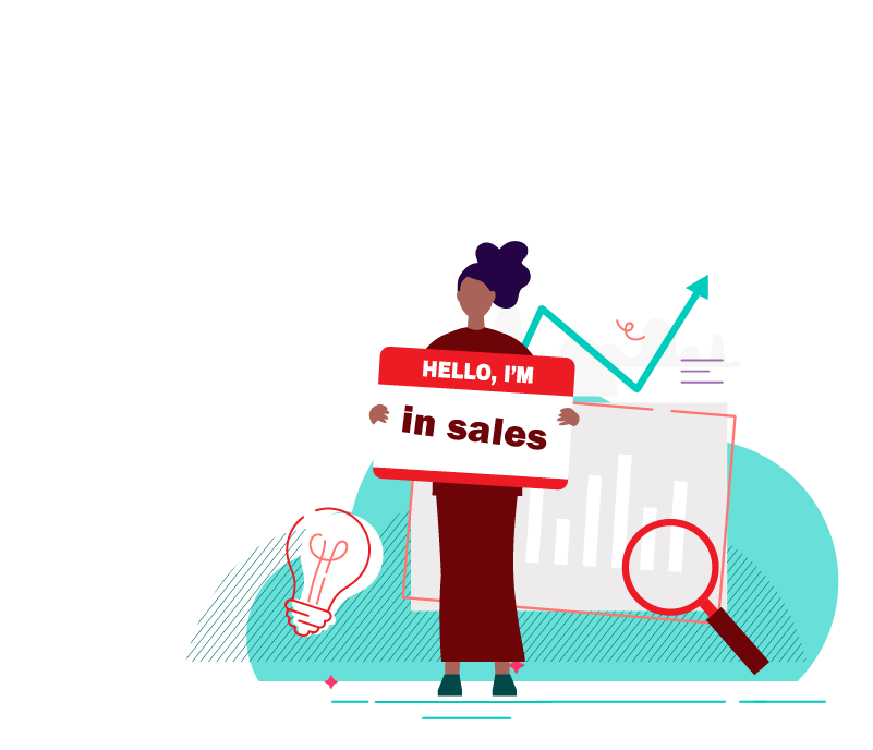 woman standing with 'in sales' sign