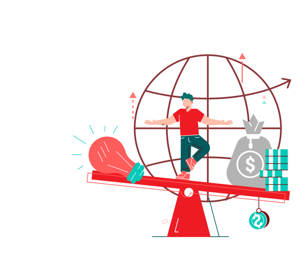 man standing on a balance beam, balancing work/money and life