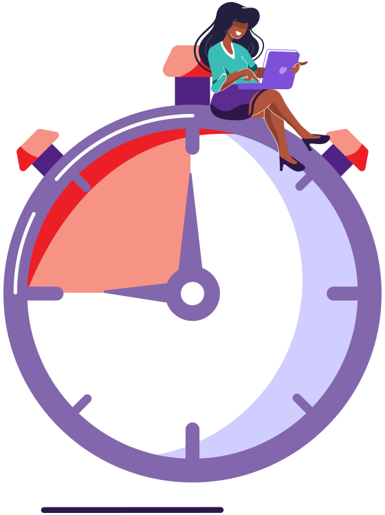 graphical illustration of woman sitting on clock